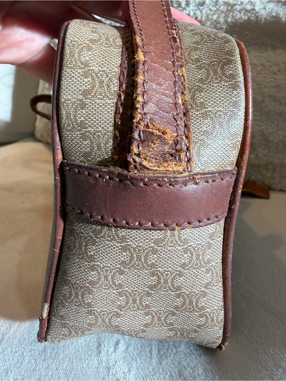 Vintage CELINE Macadam Camera Bag Crossbody Greige & Maroon Leather - Picture 7 of 15